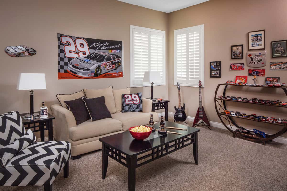 Minneapolis man cave with shutters